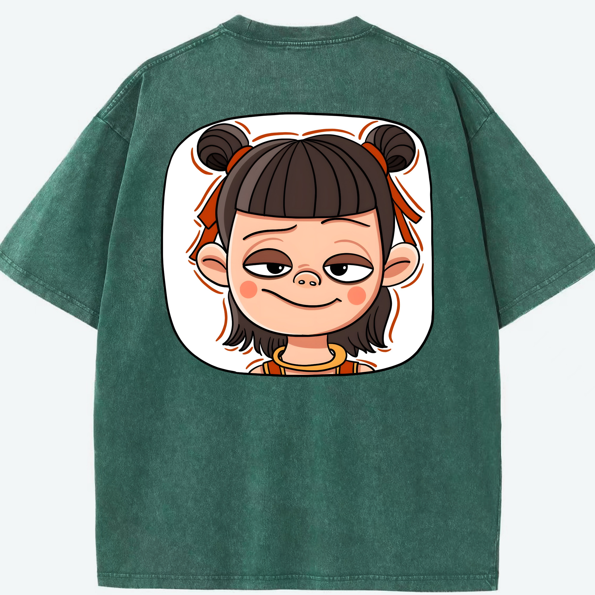 （画像用） Ne Zha 2 ナタ 魔童の大暴れ 綿100% ヴィンテージ風 半袖Tシャツ（背面プリント）